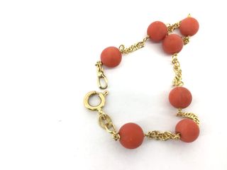 pulsera oro 18k con piedra con coral