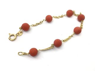 pulsera oro 18k con piedra con coral