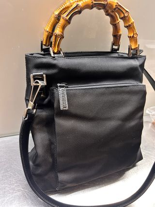 Borsa Gucci Bamboo Vintage tela e pelle Nera