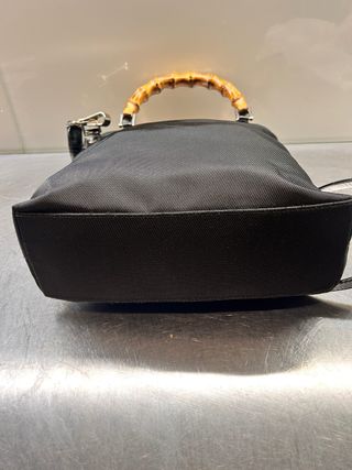 Borsa Gucci Bamboo Vintage tela e pelle Nera