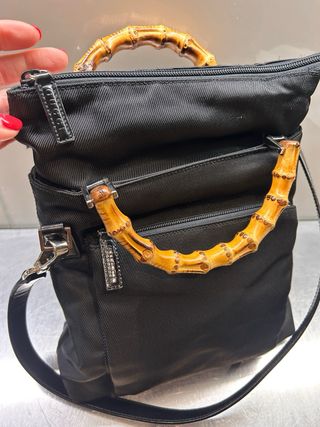 Borsa Gucci Bamboo Vintage tela e pelle Nera