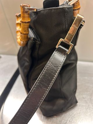 Borsa Gucci Bamboo Vintage tela e pelle Nera