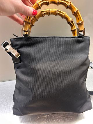 Borsa Gucci Bamboo Vintage tela e pelle Nera