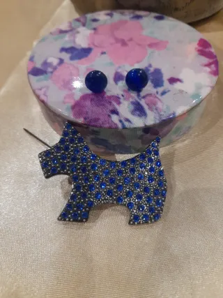 Set spilla cane e orecchini blu