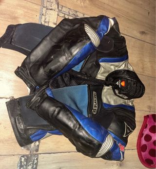 Chaqueta Traje moto Dainese Cuero Negro/Azul