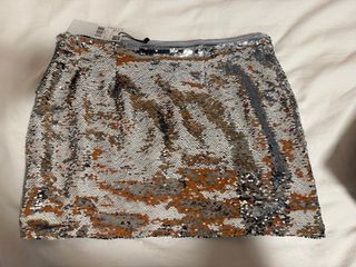 Falda lentejuelas naranja y plateada Talla M