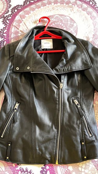 Cazadora Piel Negra Mango