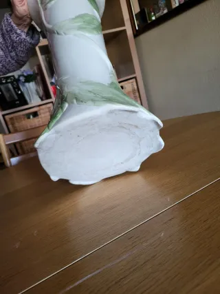 Paragüero de cerámica blanco y verde