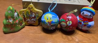Pack 5 cajas/bolas navidad metálicas para el árbol