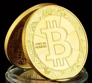 Moneta Commem. Bitcoin Acciaio Placcato Oro