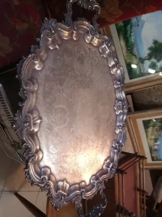 Vassoio in rame argentato con manici