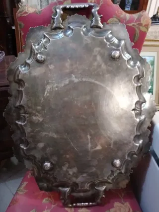 Vassoio in rame argentato con manici