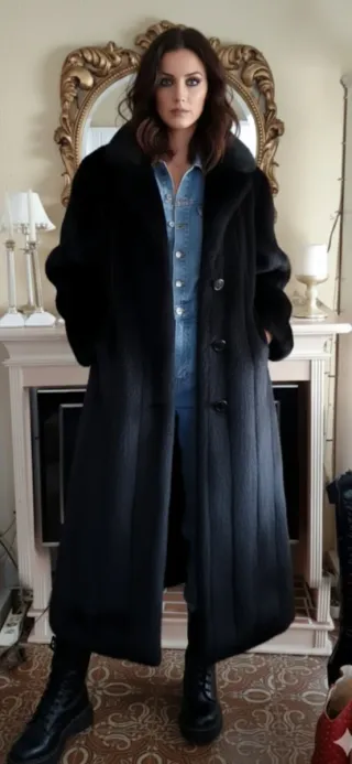 Abrigo Pelo Sintético Negro Made in England