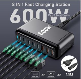 Caricatore Rapido GaN 600W 8 Porte USB-C/A Nuovo