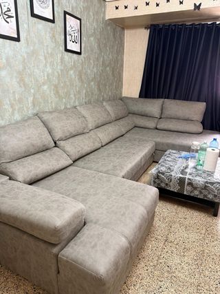 Sofá modular gris piel sintética- doble L