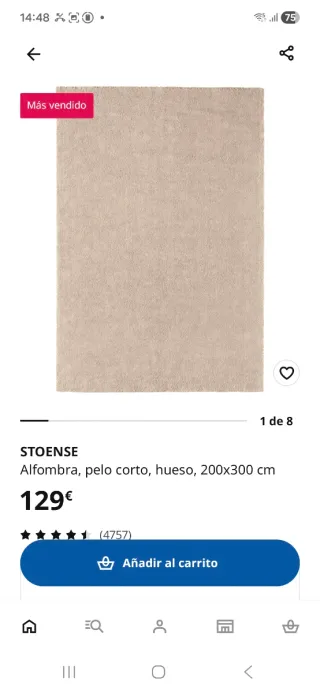 Alfombra STOENSE pelo corto hueso 200x300