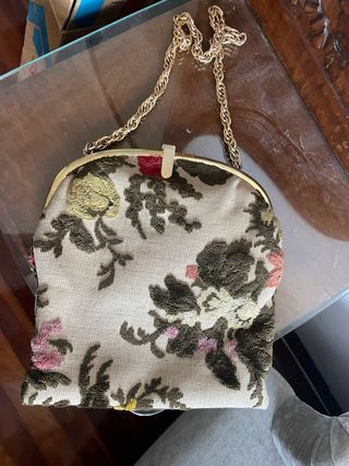 Bolso Vintage Tapicería Floral Cadena Dorada