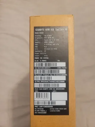 Portátil Gaming GIGABYTE AERO X16 16" 165hz