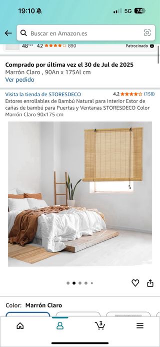 Cortina de bambú STORESDECO 90x175 cm Dos unidades