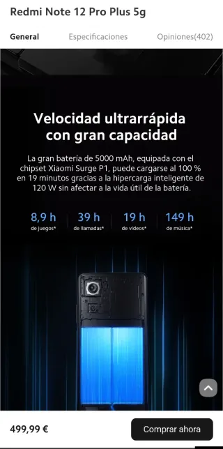Xiaomi Redmi Note 12 Pro +5g +Cargador 120W. 120Hz