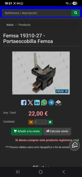 Portaescobillas FEMSA 19310-27 J