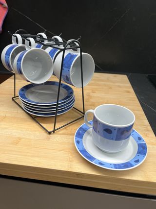 Juego Tazas Café con Soporte y Platos