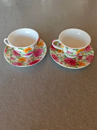 Set 2 tazzine caffè con piattini floreali