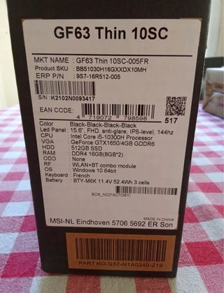 MSI GF63 Thin 10SC Portátil Gaming