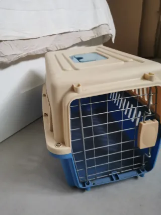 Transportín para mascotas beige y azul