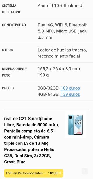 MOVIL REALME C21 ¡¡¡PRECINTADO SIN ABRIR!!!