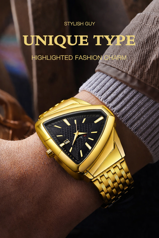 Reloj Makawer de Lujo Dorado Triangular. GARANTIA