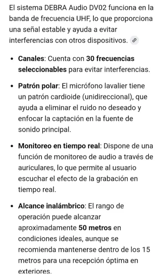 Sistema Micrófono Inalámbrico Debra DV02