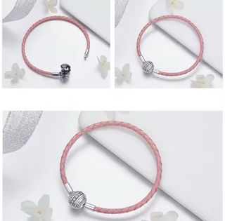 Pulsera Plata925 y cuero rosa tipo Pandora Regalo