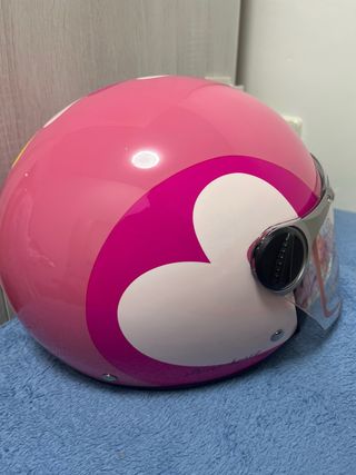 Casco de moto rosa con corazones, TALLA XS