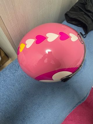 Casco de moto rosa con corazones, TALLA XS