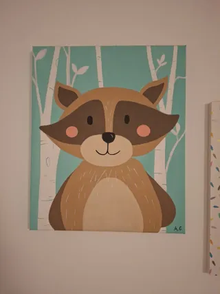 3 Cuadros Infantiles Óleo Zorro