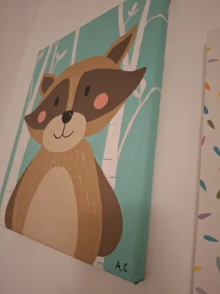 3 Cuadros Infantiles Óleo Zorro