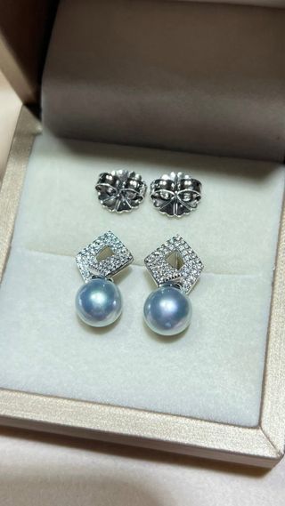 Pendientes Perla Akoya 8mm Gris Azulado Plata