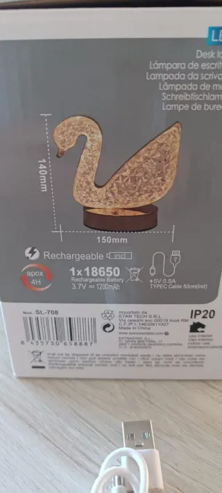 Lampada led tavolo forma cigno Oro e Trasparente