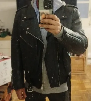 Chaqueta de cuero negra para hombre