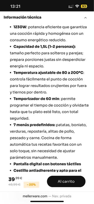 Freidora de aire Mellerware Crunchy Blanca