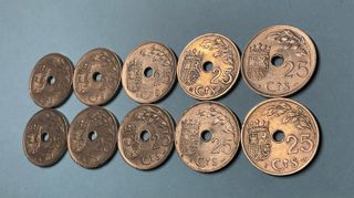 ºoO lote 10 monedas - 25 céntimos 1937 - España