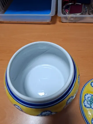 Tarro Chino Cerámica Tapa Floral Amarillo