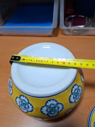 Tarro Chino Cerámica Tapa Floral Amarillo