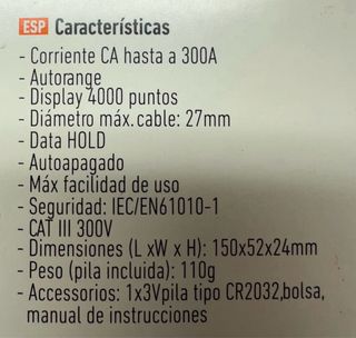 Mini Pinza Amperimétrica HT7003 300A