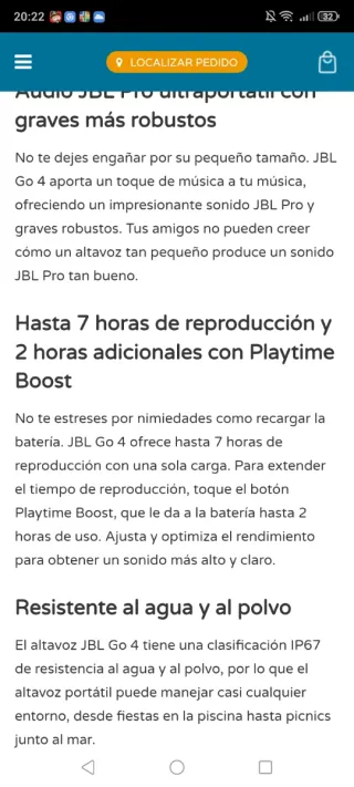 Altavoz JBL GO 4 Negro Impermeable IP67