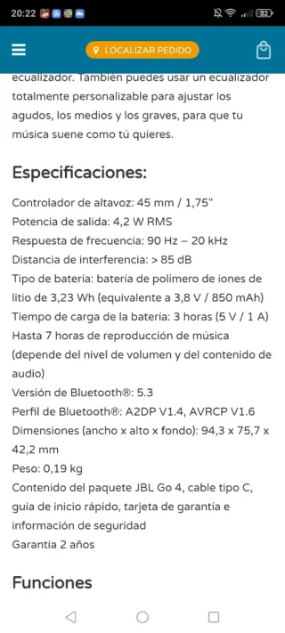Altavoz JBL GO 4 Negro Impermeable IP67