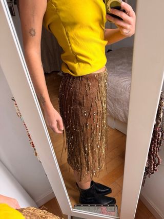 Falda Zara abalorios dorados perlas brillante