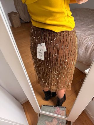 Falda Zara abalorios dorados perlas brillante