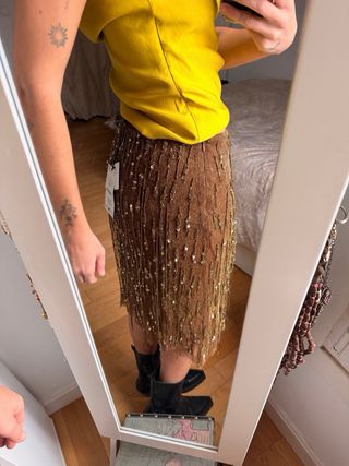 Falda Zara abalorios dorados perlas brillante